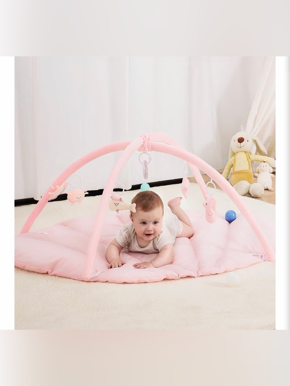 NWT AngelBliss Baby Play Gym Mat - Pink Shell Themed Infant Activity Gym